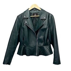 NY&Co New York & Company Green Faux Leather Moto Jacket Quilted Peplum  Large